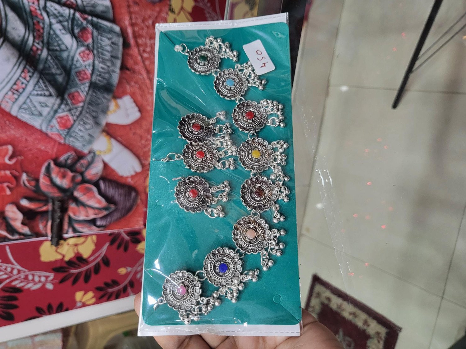 Multicoloured Oxidised Silver Set Medium Size Artificial Jwellery