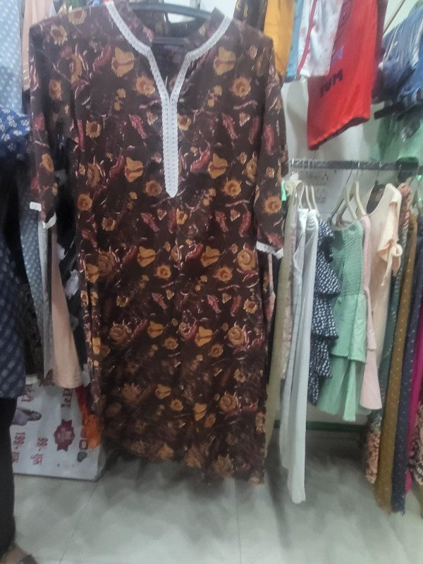 Women's Pure Cotton Deep Brown Kurti - Size L | Comfortable & Stylish