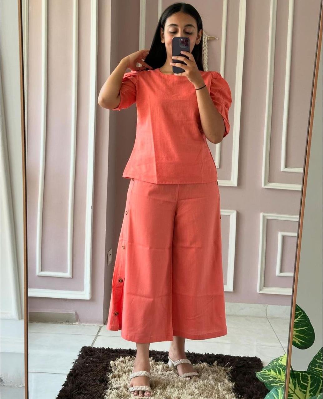 Our Pure Cotton Chic Coordset With Puffed Sleeves Paired With Comfy Culottes Palazzo