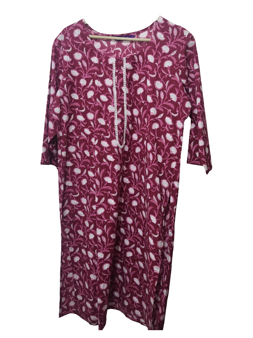 Women's Pure Cotton- Kurti, Cherry Colour Kurti