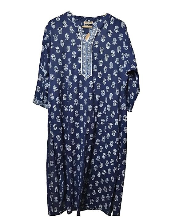 Blue Kurti- Block Print Pure Cotton with Gota Patti