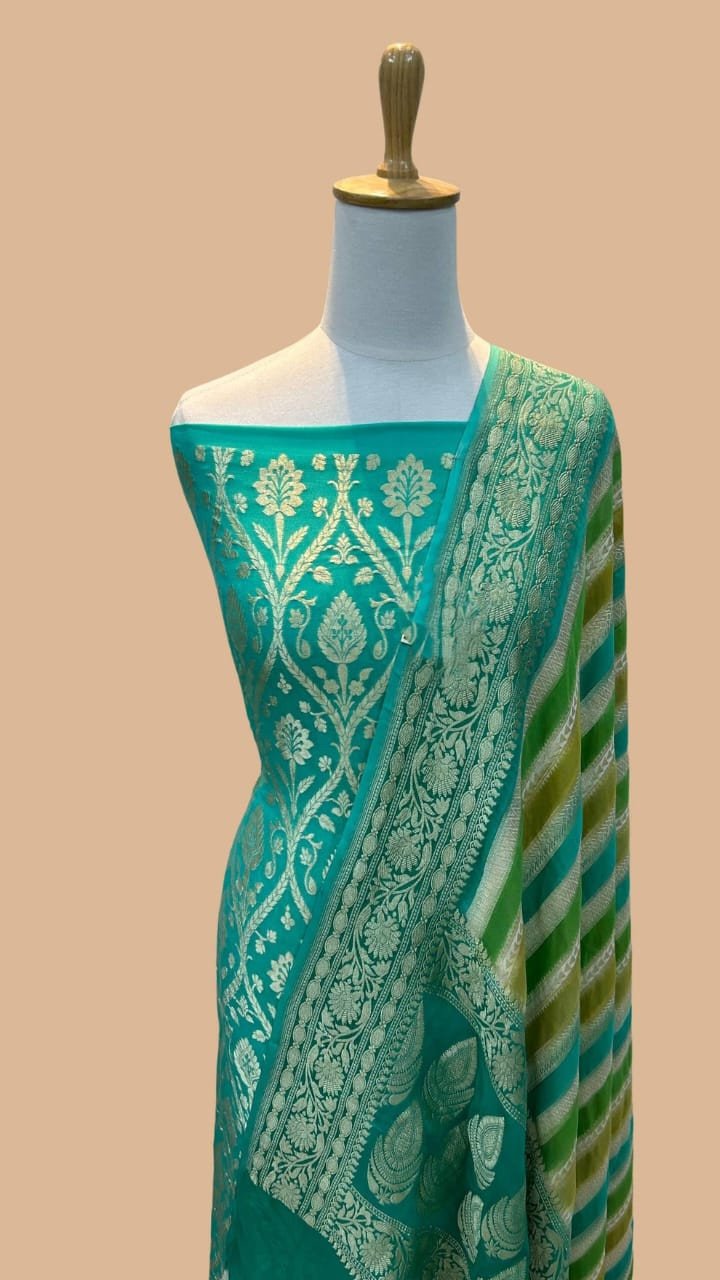 Pure Banarasi Khaddi Georgette Shuit Water  Zari Work Handloom Made With Silk Trade Mark