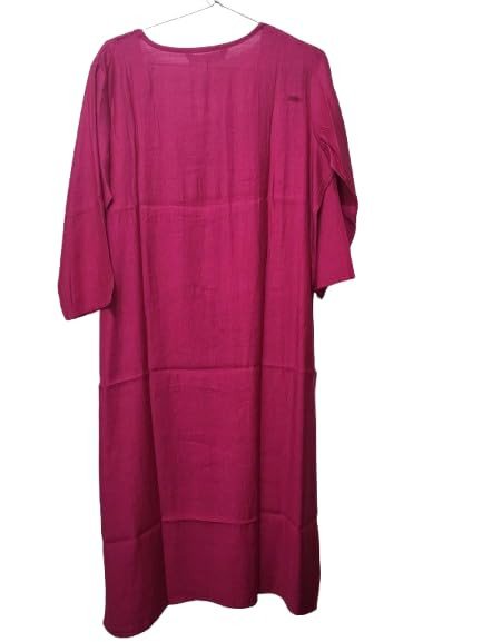 Women's Cotton Kurta Dress, 3/4 Sleeve, Dark Pink, Casual Wear