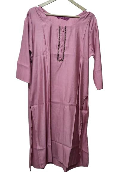 Women's Cotton Kurta Dress, 3/4 Sleeve, Mauve Pink, Casual Wear