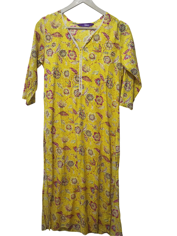 Women's Pure Cotton Deep Yellow Kurti - Size M | Comfortable & Stylish