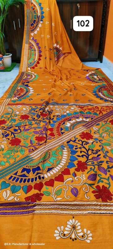 Hand Kantha & Gujrati On Pure Blended Bangalore Silk