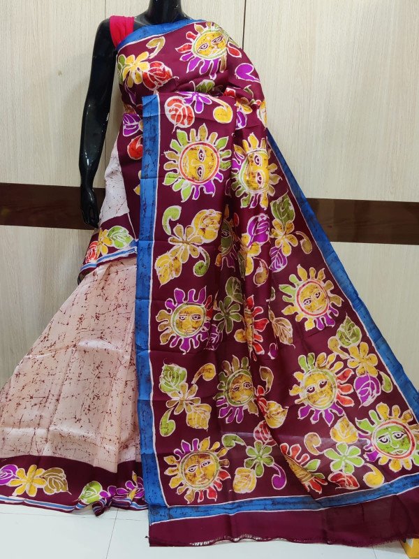 Sorutuli Batik On Pure Bishnupuri Silk Sarees With Silk Mark Tag And Bp